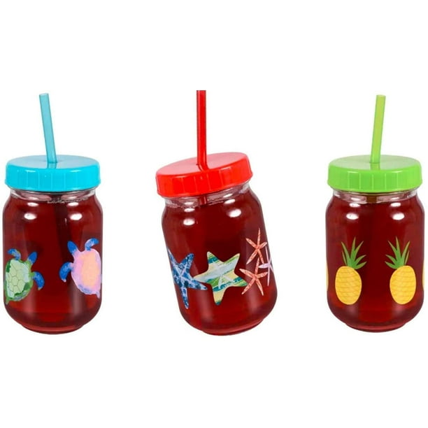 Plastic Tumblers Tumbler With Straw (3 Pack) Fun Colorful and Safe To