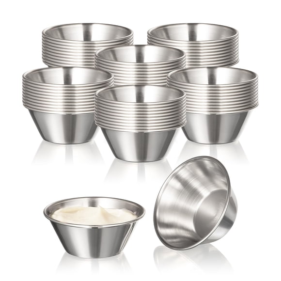 Fit Meal Prep [120 Pack 1.5 oz Stainless Steel Dipping Sauce Cups, Reusable Metal Ramekins, Commercial Grade Condiment Bowls, Individual Portion Cups