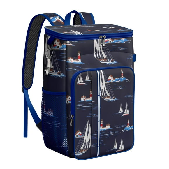 Ocean Tide and Map Nautical Backpack Cooler, Leakproof Insulated Cooler Bag, Waterproof Lunch Backpack for Marine Lovers, Fishing, Hiking