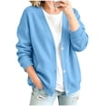 thumbnail image 4 of lcziwo Button Down Cardigan Sweatshirts for Women V Neck Jackets with Pockets Oversized Drop Shoulder Winter Sweatshirt 2026 Light Blue,L, 4 of 7