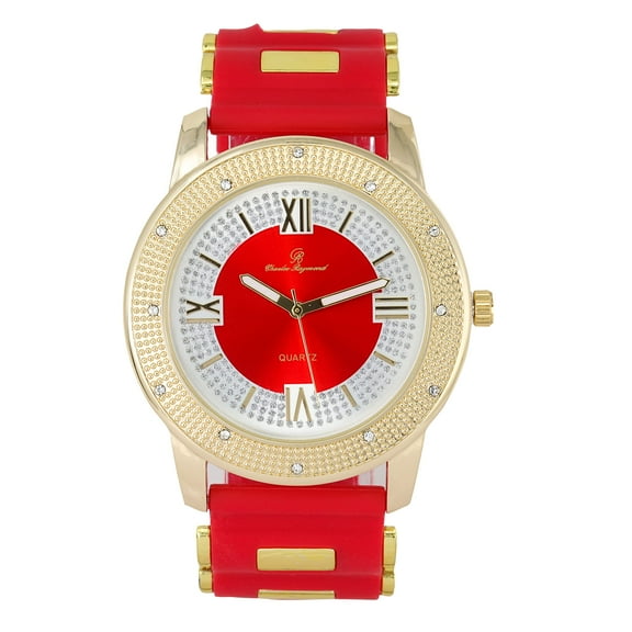 Iced Oversized Hip Hop Bullet Rubber Band Mens Watch, That Shows Your Lust for Life - GJM (ST10392A-Red-Gold)