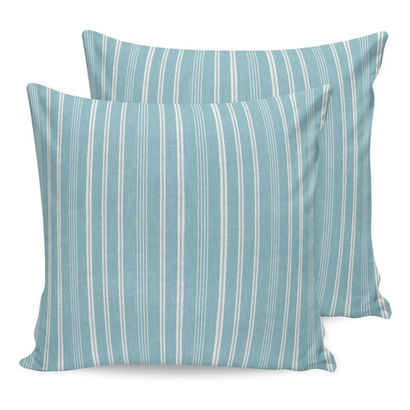 Pillow Covers 16x16 Set of 2, Sky Blue Striped Throw Pillow Covers Decorative Couch Cushion Cover, Farmhouse Stripes Modern Vintage Microfiber Soft Square Pillowcases for Bedroom Living Room Sofa