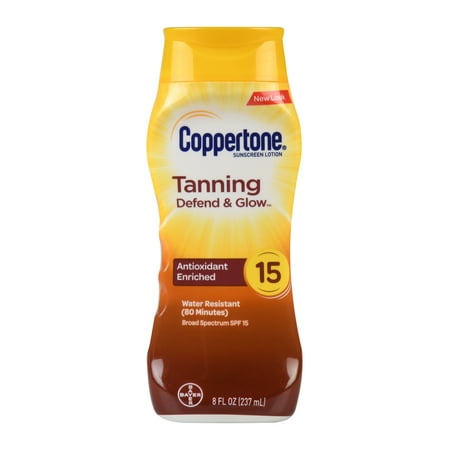 Coppertone Tanning Defend & Glow Sunscreen Vitamin E Lotion, SPF 15, (The Best Tanning Lotions Of 2019)