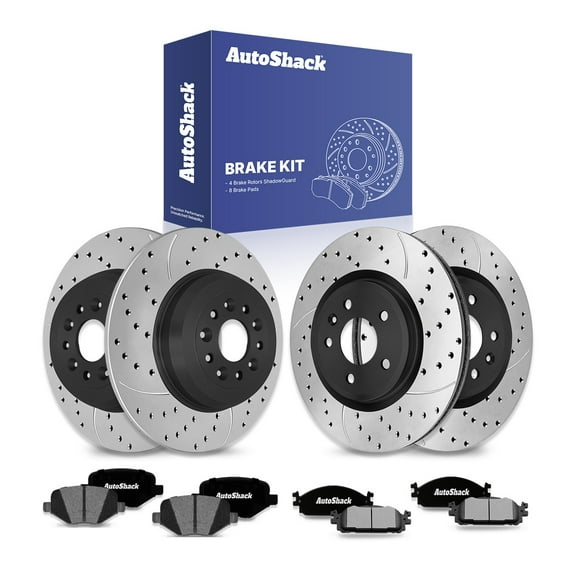 AutoShack Front Vented & Rear Solid Drilled & Slotted E-Coated Brake Rotors   Ceramic Pads 12-PC Brake Kit Replacement for 2011-2019 Ford Explorer 2010-2019 Ford Taurus ShadowGuard