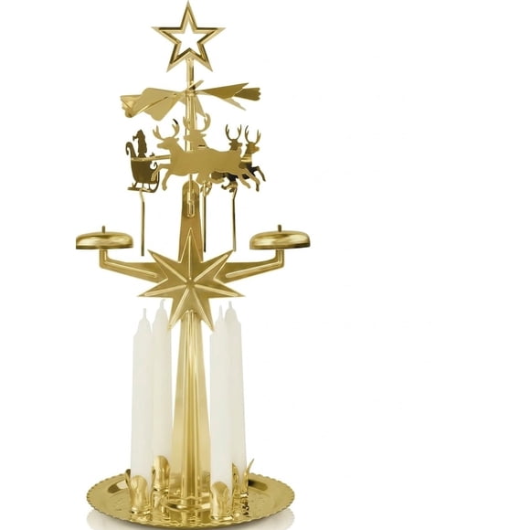 Swedish Christmas Chimes Candle Carousel with 4 Candles, Spinning Brass Candle-Powered Holiday Decoration for Tabletop Home Décor