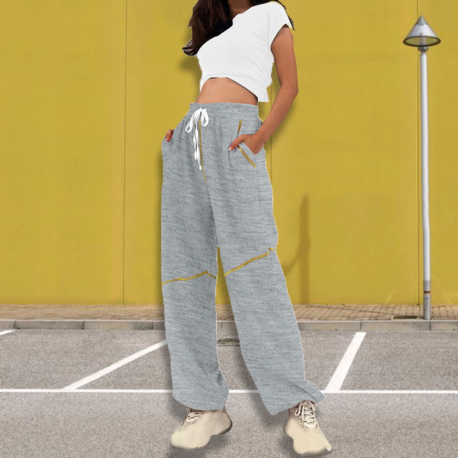 BADHUB High Waisted Sweatpants Women Baggy Wide Leg Pull on Ankle
