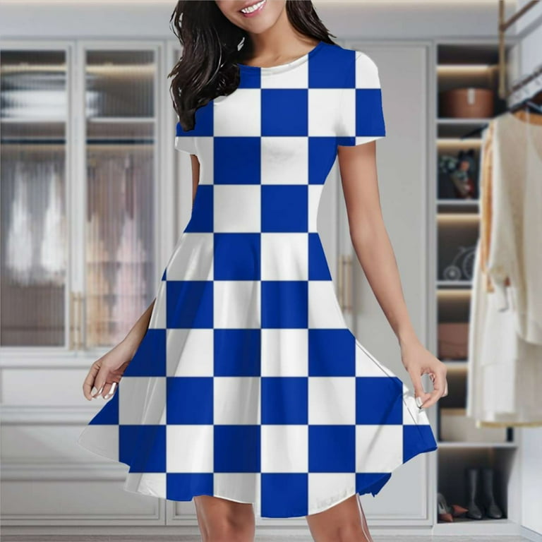 Kentucky Checkerboard Blue And White Women's Classic Swing Skater Dress  Casual Work Party Cocktail Dresses - Walmart.com