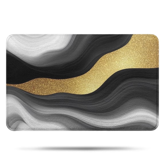 Black Marble Gold Wave Pattern Bathroom Rugs Mat,Non Slip Microfiber Bathroom Rug,Rubber Backing,Soft Bathroom Mats for Bathroom Floor,Tub and Shower,17x27in(43x68cm)