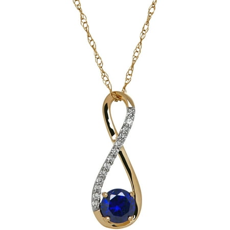 Simply Gold Gemstone Created Blue and White Sapphire 10kt Yellow Gold Infinity Pendant, 18