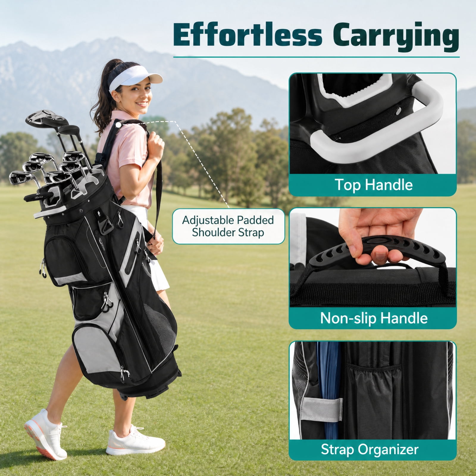 Airfind Molded Lock Top Golf Cart Bag with 14 Way Full Length Dividers and 11 Pockets, Gray Golf Club Bag with Dividers