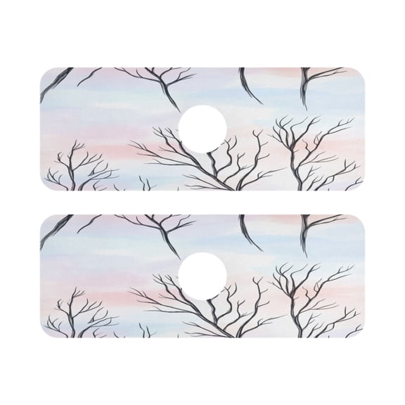 Tree Branches Pastel Pattern Quick Dry Silicone Algae Faucet Pad 14.7x5.4in 2 Pack Absorbent Mat for Kitchen Sink, Bathroom Countertop