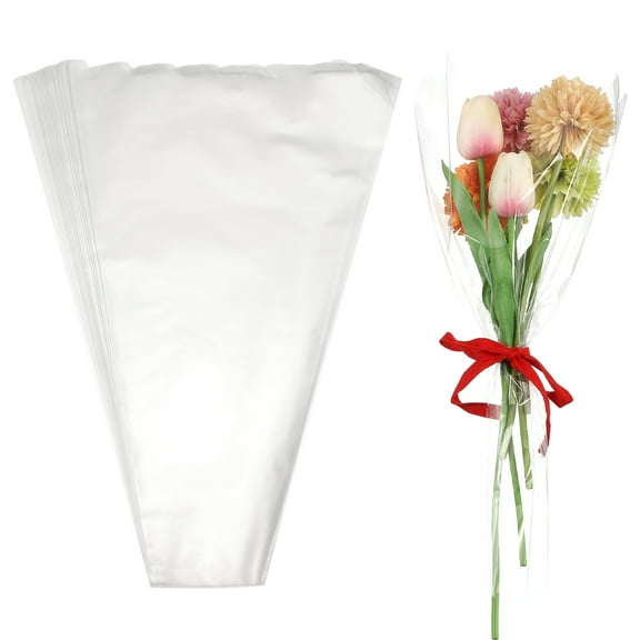 Uxcell Clear Flower Wrapping Bags, Transparent Flower Packaging Bag Waterproof Durable Bouquet Sleeves - Fitting for (Florists/Floral Arrangements Supplies), 11.8x3.1x17.7 Inch & 50Pcs