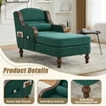 thumbnail image 5 of Chaise Lounge Chair Indoor with Wood Armrest, 53.5" Oversized Couch Reading Chairs with Wood Legs and 2 Side Pockets, Chenille Upholstered Lazy Sleeper Armchair for Living Room, Bedroom, Emerald, 5 of 6