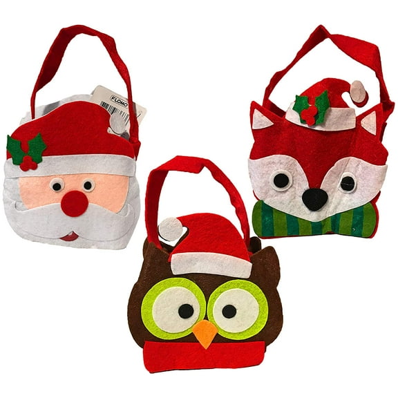 Christmas Kid Mini Totes 5" x 5" x 2.75"- Owl, Fox, & Santa Designs (3 Totes)