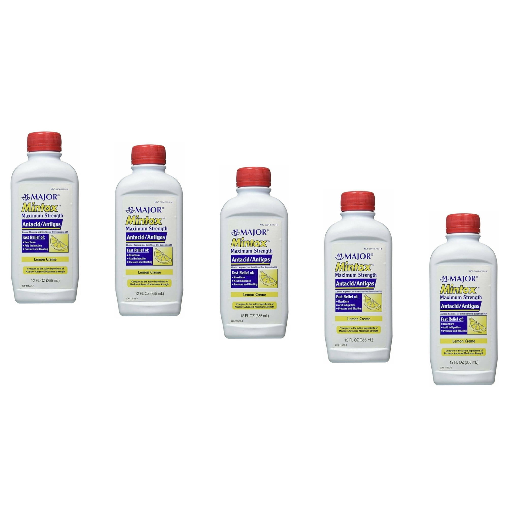 Major Mintox Maximum Strength Antacid/Antigas Liquid, Lemon CrÃƒÂ¨me 12 Fl. Oz. - Pack of 5