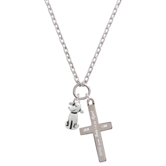 Delight Jewelry Silvertone 2-D Dog I Set You Apart Engraved Cross Zoey Necklace, 28"