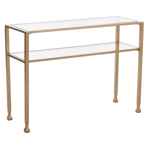 Console Table, Metal & Glass 2-Tier Sofa Table, Entryway Table with Shelf, Living Room Accent Furniture, Geometric Design, 42.5"W x 14.5"D x 30"H