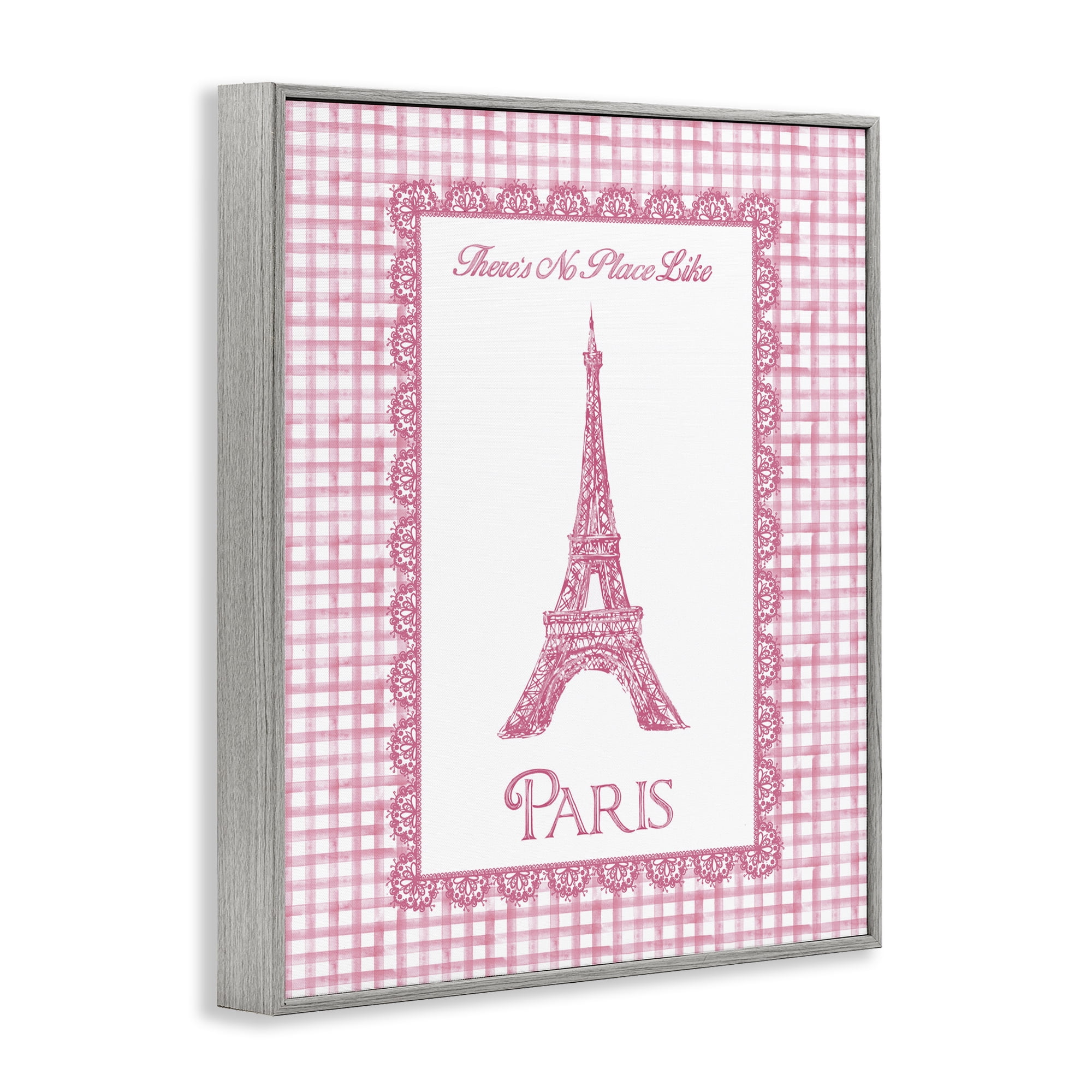 Stupell Industries No Place Like Paris Pink Lace Gray Framed Giclee Art, design by Conrad Knutsen