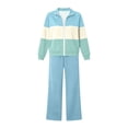 thumbnail image 6 of Womens 2 Piece Sports Set Color Blocked Full Zipper Stand Collar Jacket Wide Leg Comfy Pants Fashion Casual Suits Light Blue XXL, 6 of 6