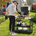 thumbnail image 3 of Patiojoy Outdoor Food Prep Cart Table 3-tier Mobile Serving Trolley with Adjustable Shelf Phone Stand Spice Rack Towel Rack Garage Rack, 3 of 10