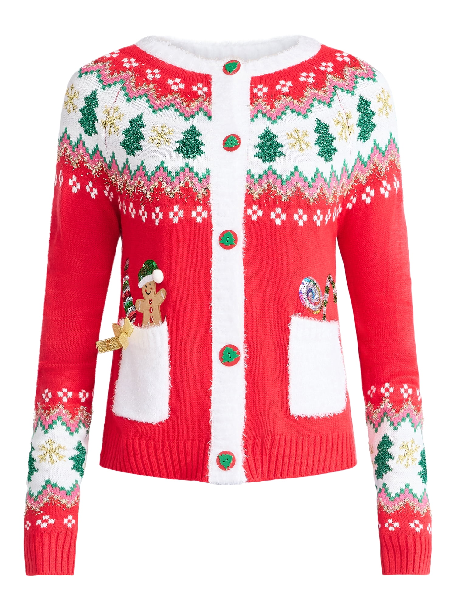 Women's Embellished Button Front Christmas Cardigan from Holiday Time, Sizes XS-XXXL
