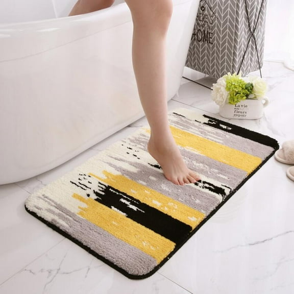 Soft Plush Bathroom Rugs Non-Slip 16" x 24" Fluffy Absorbent Microfiber Yellow Gray Bath Mats Machine Washable