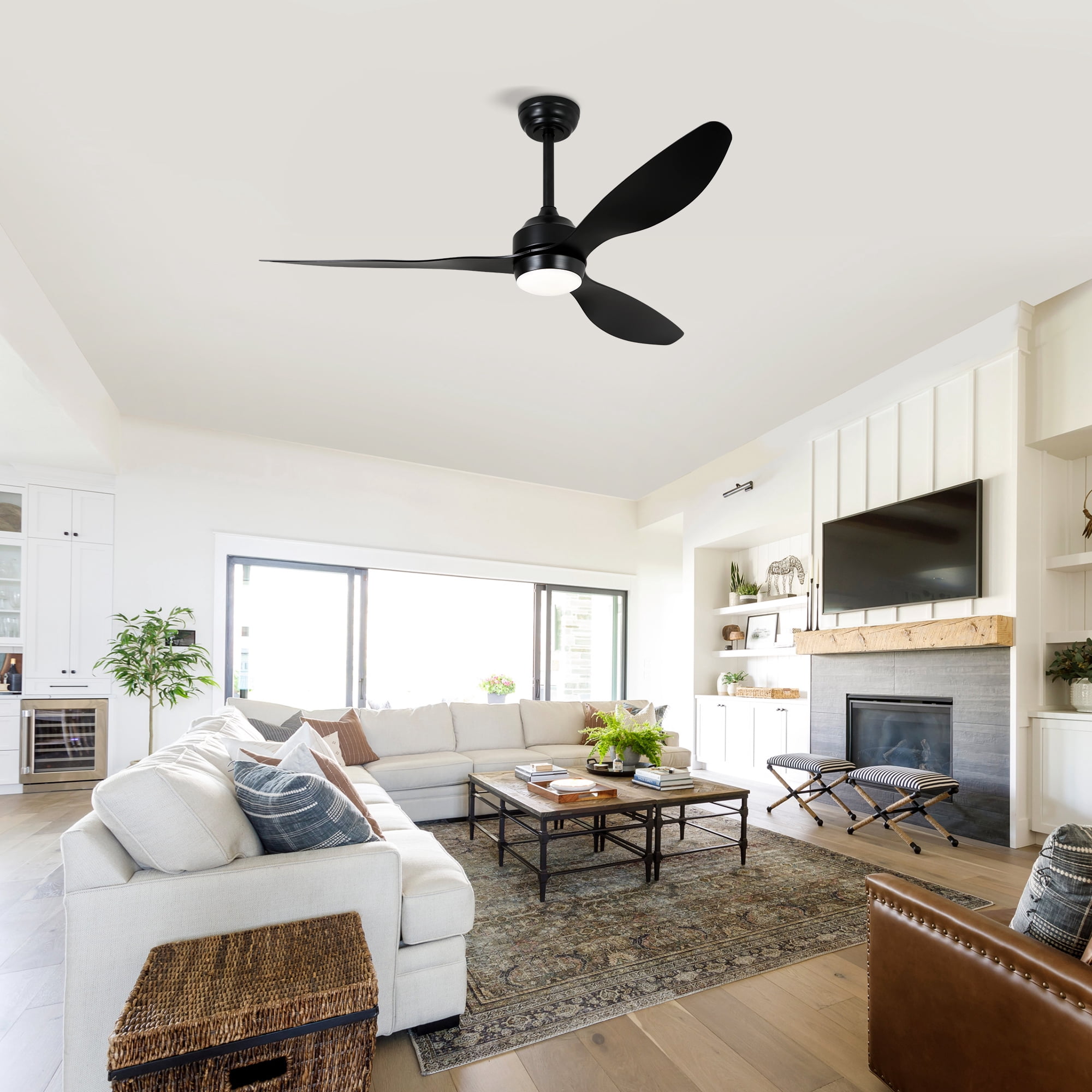 52" Ceiling Fan with Lights Quiet DC Motor 3 ABS Blade Ceiling Fans 6 Speed Levels, Reversible Ceiling Fan, for Patio Living Room, Bedroom, Office, Indoor - Black