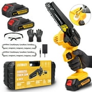 UNTIMATY 6 Inch Mini Chainsaw, Electric Cordless Chainsaw with 2 Batteries, Handheld Small Chain Saw for Tree Trimming Branch Wood Cutting