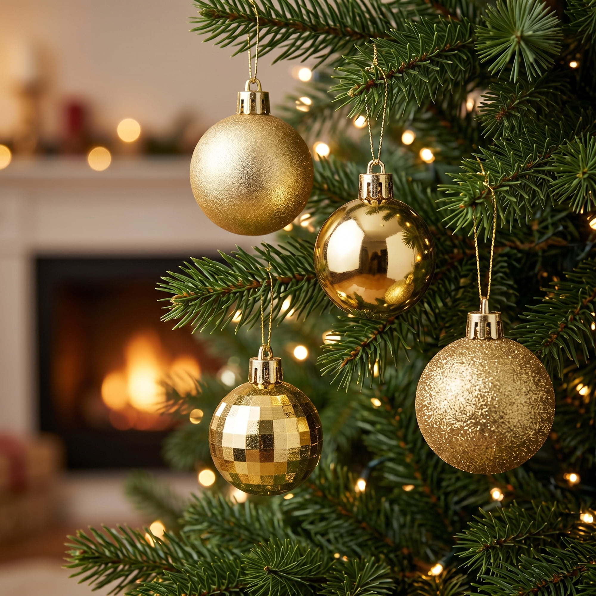 Unique Bargains 24Pcs Christmas Tree Hanging Baubles Shatterproof Ornaments Gold 1.6"