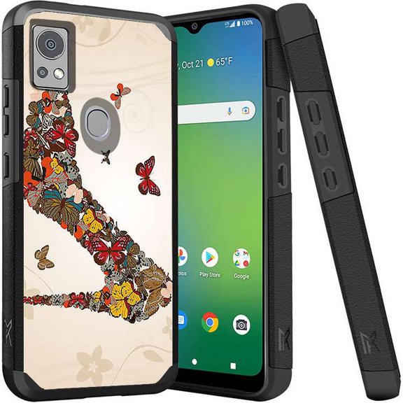 ANJ  Shockproof Dual Layer Slim Hard Case   Tempered Glass Cover Compatible with Icon 5, AT&T Motivate 4 - Butterfly Heels