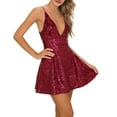 thumbnail image 2 of Mceream Women's Sequin Halter Mini Dress with Back Tie, Flared A-Line Fit, Sparkly Glitter Fabric for Party, Club, Cocktail, Prom, Night Out Hot Pink M, 2 of 9