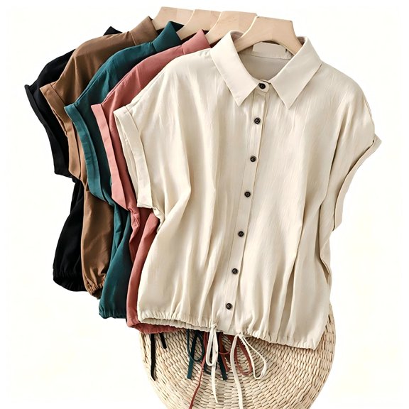 Tqcoqu Women's Linen Button Down Shirt Short Sleeve,Pleated Blouse Lightweight Loose Fit Casual Tops,Army Green Women's M-XXL