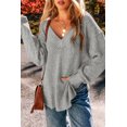 thumbnail image 4 of Ushdele Elegant Drop Shoulder V-Neck Sweater, Grey, Long-Sleeve Fit, 4 of 8