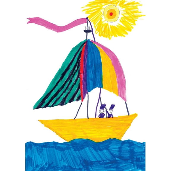 Colorful Sail Boat Sailing Sun Water Ocean Baby Kids Boy Girl Design Picture Art Mural Custom Wall Decal Vinyl Sticker 14 Inches X 14 Inches