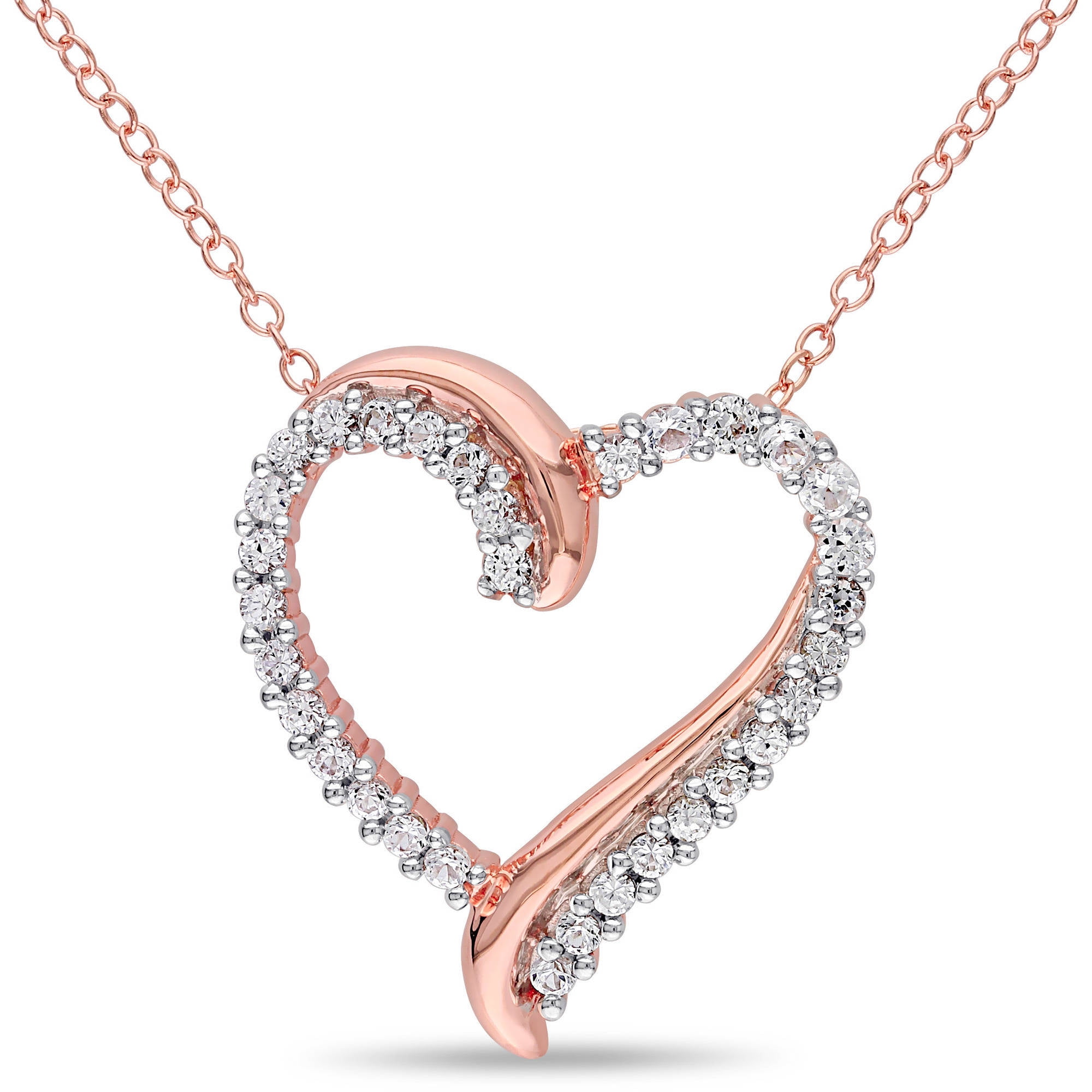 Miabella 3 4 Carat T.G.W. Created White Sapphire Pink Rhodium over Sterling Silver Heart Pendant, 18" by Generic