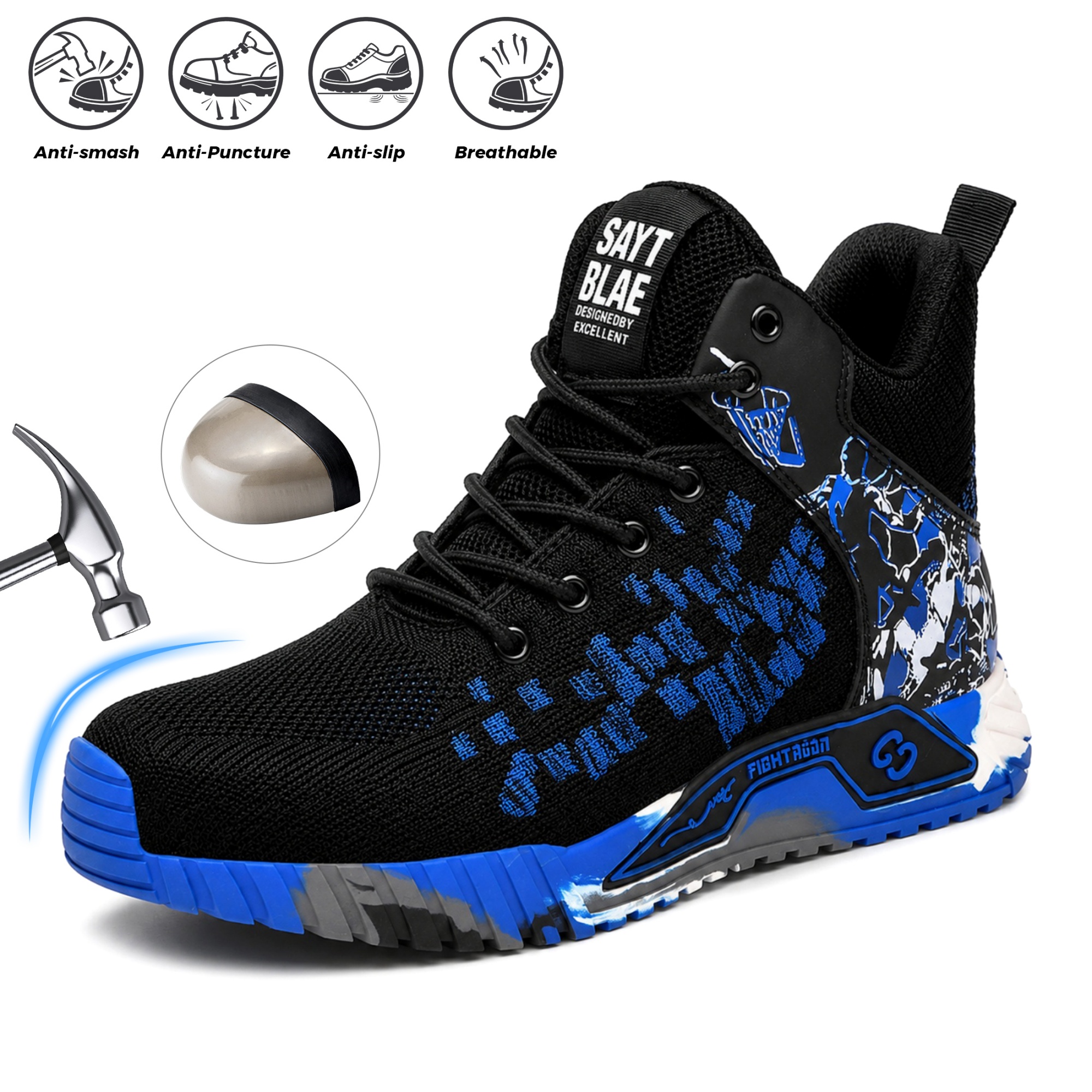 XQJ Men's Steel Toe Work Safety Boots, Blue photo 1