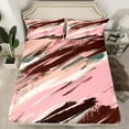 thumbnail image 2 of Manfei Modern Abstract Art Twin Sheet Sets, Pink Stripes Geometric Twin Fitted Sheet, Oil Printing Flat Sheet, Lightweight Room Decor, 3-Piece, 2 of 7