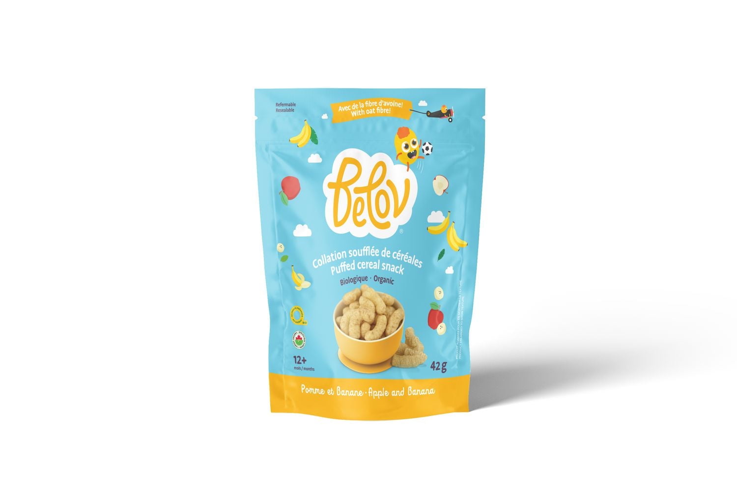 Belov Puffs Biologiques pour Bébé, Pomme Banane, Collation à Base de Grains pour Bébés 9 Mois+, 42 g