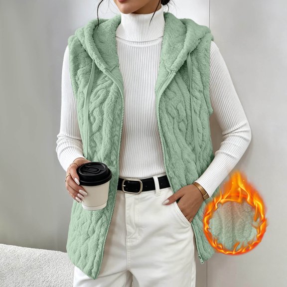 Kinrui Womens Sherpa Vest Textured Open Front Knit Flannel Vest Jackets Lightweight Outerwear with Pocket Green XL