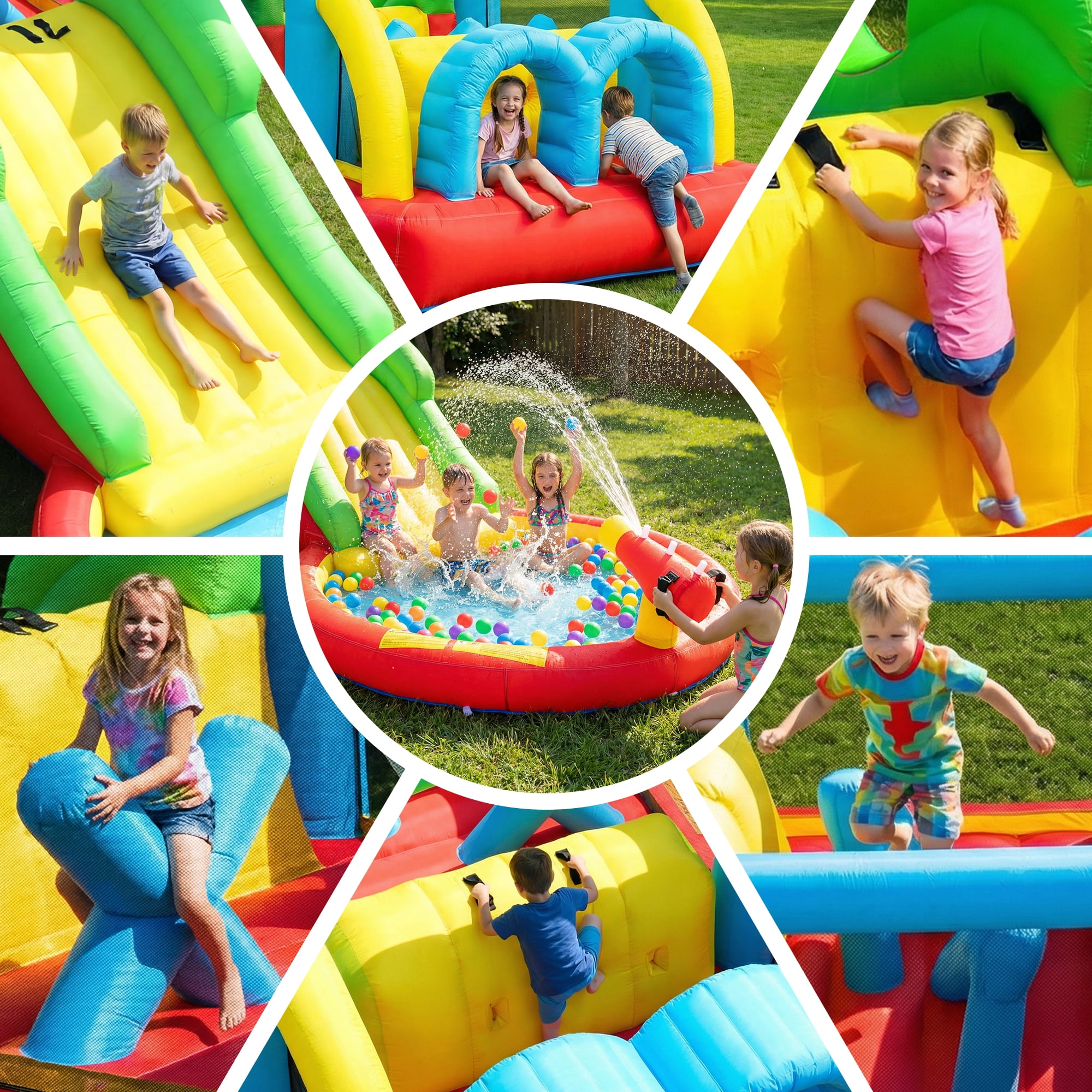 KloKick Jumbo Inflatable Water Park & Slide Castle – Dry/Wet Dual Use, 840D Fabric, 400lbs Capacity, for Climbing & Aquatic Fun