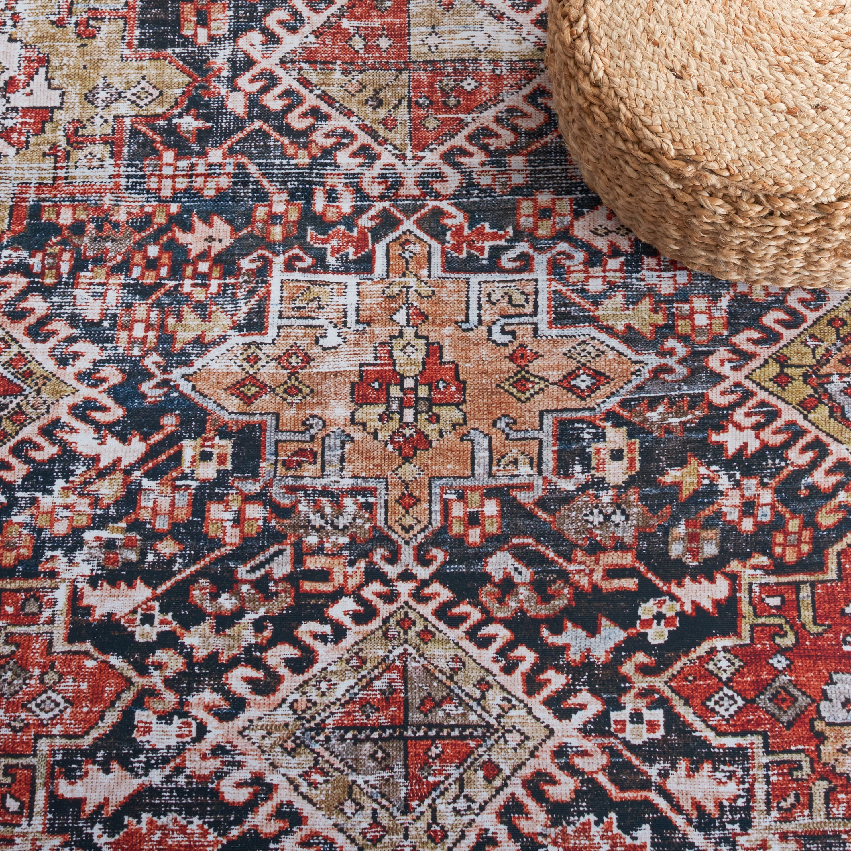 Safavieh Tucson Forrester Oriental Machine Washable Area Rug, Navy/Rust, 8' x 10'