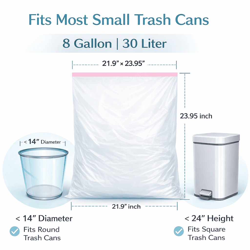 A*Homeist 8 Gallon Garbage Bags 22 x 24" 0.74mil Thick Drawstring, White, 180 Bags