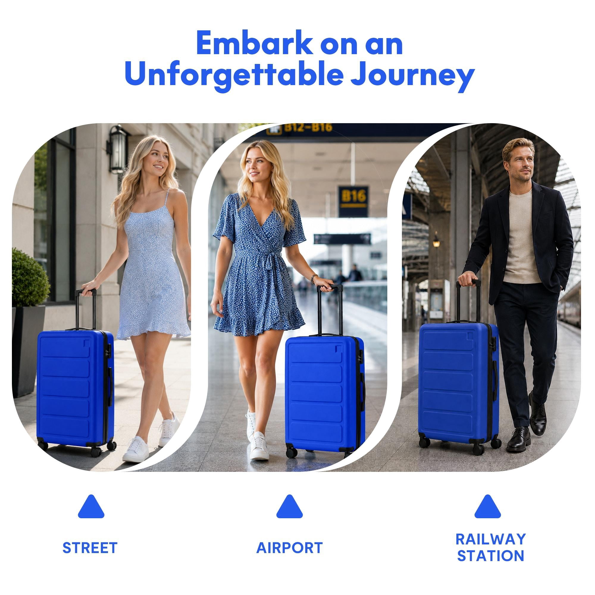3-Piece ABS Hardshell Luggage Set, Lightweight Scratch-Resistant Suitcases with Silent Spinner Wheels & TSA Lock, Royal Blue