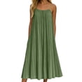 thumbnail image 2 of ClodeEU Women's Spaghetti Strap Pleated Midi Dress,Casual Loose Fit Flowy Summer Sundress Green,Women's Plus XL, 2 of 7