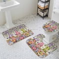 thumbnail image 3 of Spring Gnomes Bathroom Rugs Set Watercolor Purple Blue White Floral Leaf Linen Texture Wood Grain Non Slip Absorbent Bath Mats 3 Piece Set, U-Shaped Floor Mat, Toilet Seat Cover Small Size, 3 of 9
