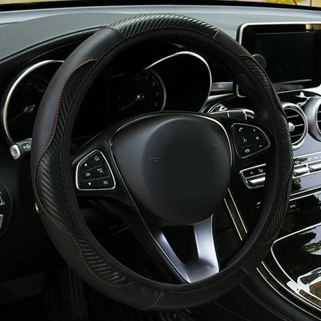 Universal 15 Inch Microfiber Leather Steering Wheel Cover, Anti-Skip Grip, Easy Install, for Cars 14.5-15.5 Inches, Luxury Decor & Protection
