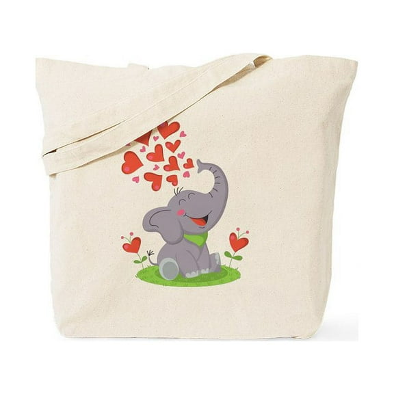 CafePress - Elephant With Hearts Tote Bag - Unisex Canvas Tote Bag, Beige, 1-Piece