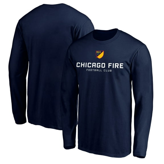 Men's Navy Chicago Fire Shielded Logo Long Sleeve T-Shirt
