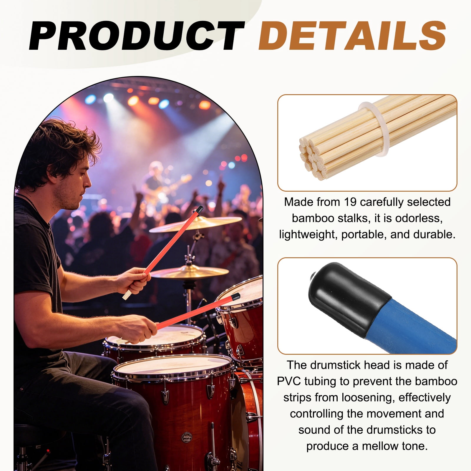 Uxcell Jazz Drum Sticks, 2 Pair Bamboo Rods Drum Brushes 19 Bundles Drumsticks for Jazz Folk Acoustic Performance Small Venue, Blue(All Inclusive)