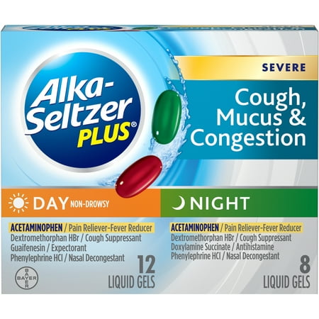 Alka-Seltzer Plus Day & Night Severe Cough, Mucus & Congestion, Liquid Gel, (Best Tea For Cough And Congestion)